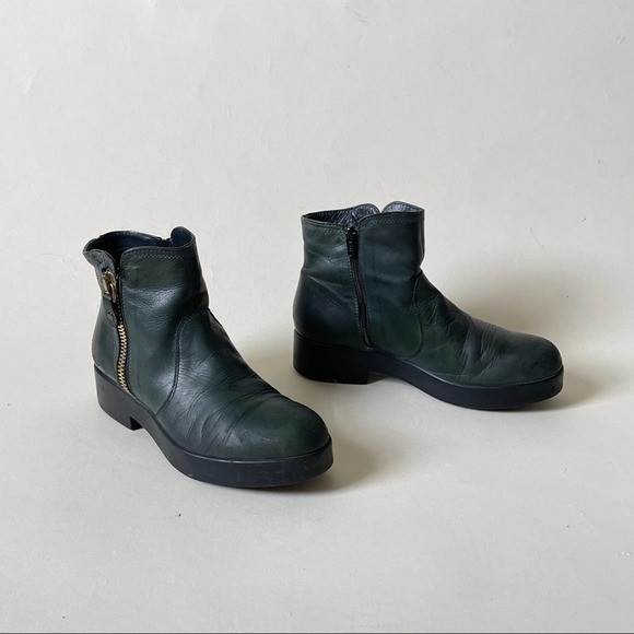 PIAMPIANI Teal Platform Double Zip Leather Chunky Boots Size 37 - Picture 1 of 9